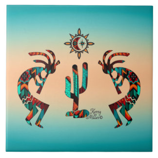 Kokopelli und Kakteen Fliese