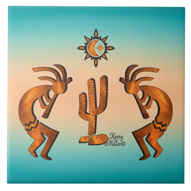 Kokopelli und Kakteen Fliese (Vorderseite)