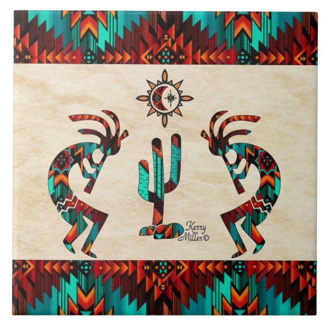 Kokopelli und Kakteen Fliese (Vorderseite)