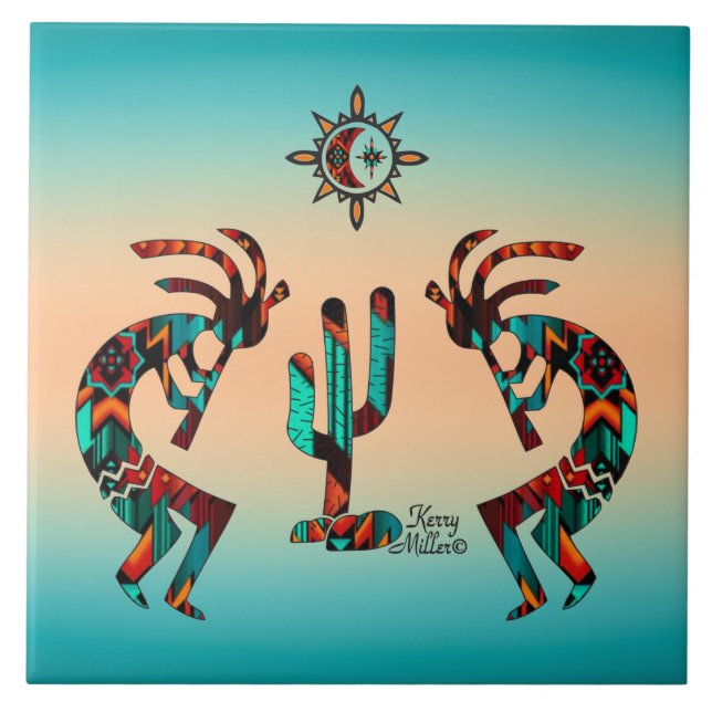 Kokopelli und Kakteen Fliese (Vorderseite)