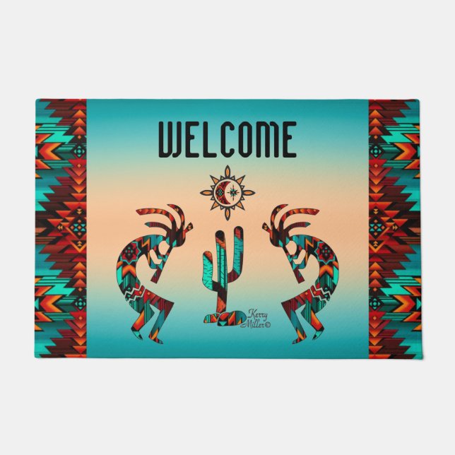 Kokopelli und Kakteen Fußmatte (Vorderseite)