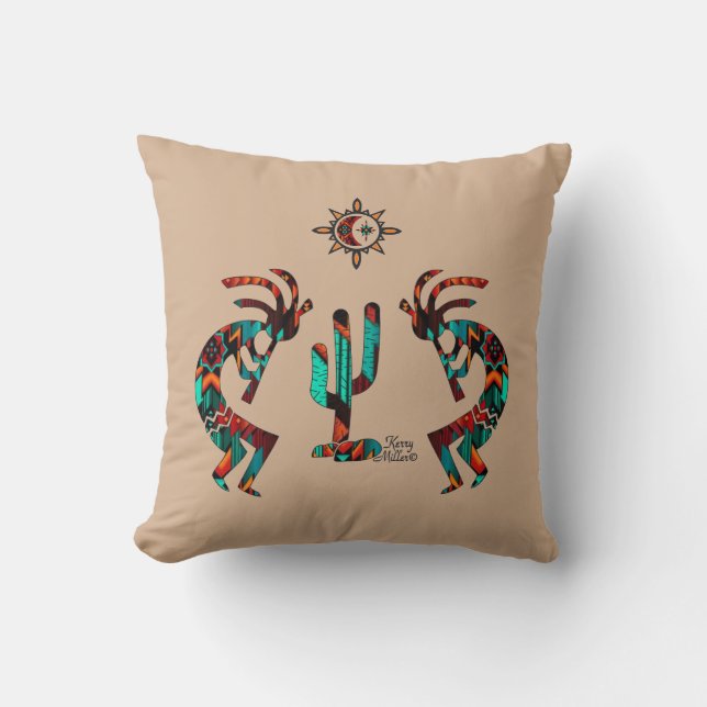 Kokopelli und Kakteen Kissen (Vorderseite)