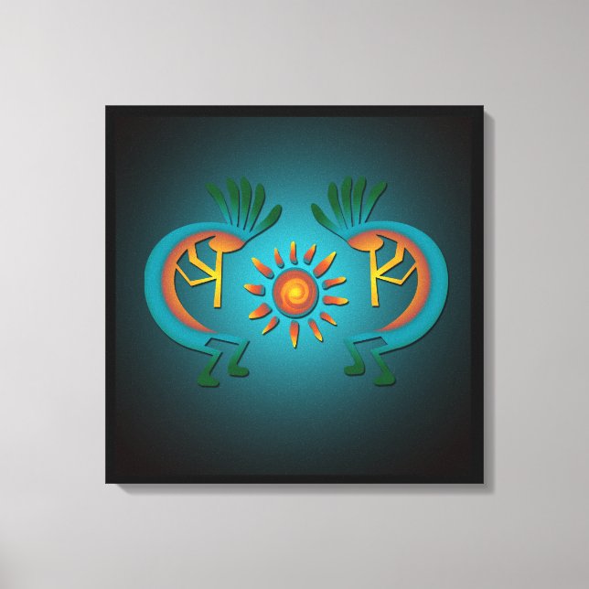 Kokopelli w Sun Aquamarin Design Wrapped Canvas Pr Leinwanddruck (Vorderseite)