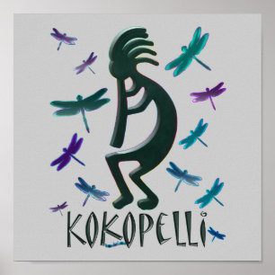 Kokopelli with Dragonflies Poster
