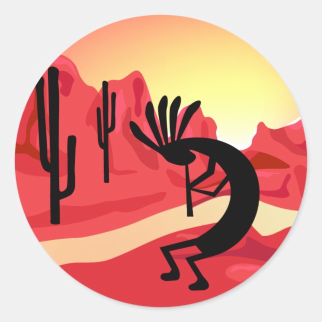Kokopelli Wüste Sonnenuntergang 3" Handaufkleber Runder Aufkleber (Vorderseite)