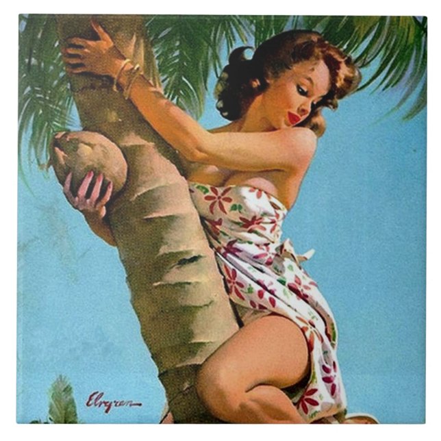 Kokosbaum Pin-up Fliese (Vorderseite)