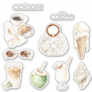 Kokosnuss-Croissant & Kaffee Aufkleber