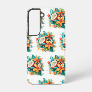 Kokosnuss mit Blumen und Muscheln Samsung Galaxy Hülle