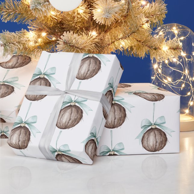 Kokosnuss-Ornamente Hellblaue Schleifen Weihnachte Geschenkpapier (Feiertage)