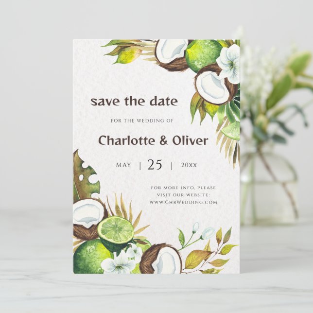 Kokosnuss Save the Date Limon Einladung (Stehend Vorderseite)