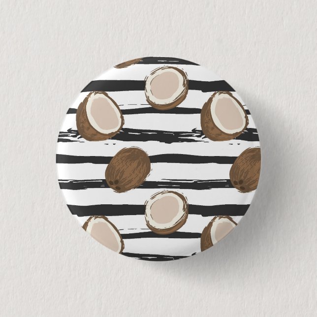 Kokosnüsse auf Schmutz Stripes Muster Button (Vorderseite)