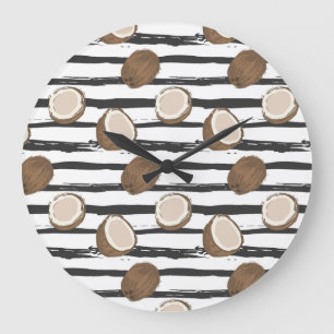 Kokosnüsse auf Schmutz Stripes Muster Große Wanduhr