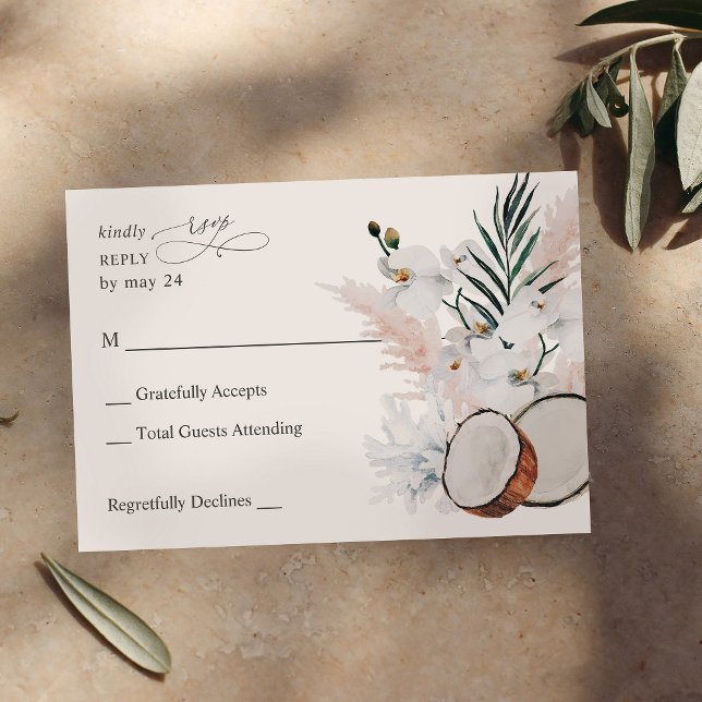 Kokospalme Coral & White Floral UAWG RSVP Karte (Von Creator hochgeladen)