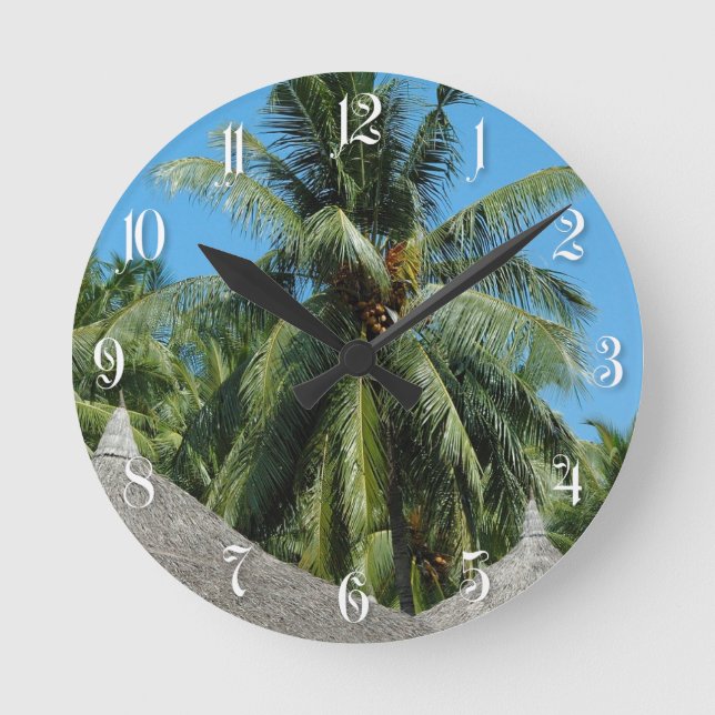 Kokospalme Runde Wanduhr (Vorderseite)