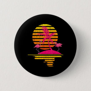 Kokospalmen Rosa Flamingo Sonnenuntergang Tropisch Button