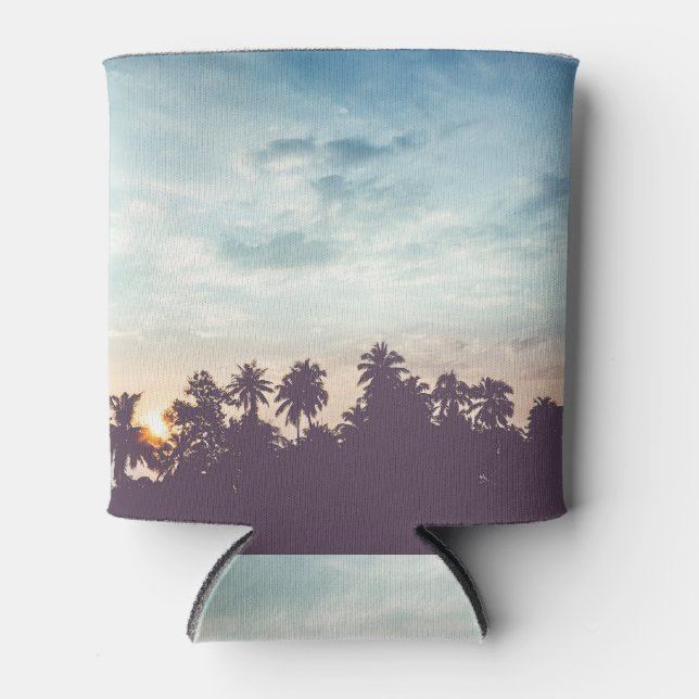 Kokospalmenbaum-Silhouette, tropischer Sonnenunter Dosenkühler (Vorderseite)