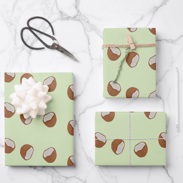 Kokosscheiben-Muster auf grün Geschenkpapier Set (Vorderseite)