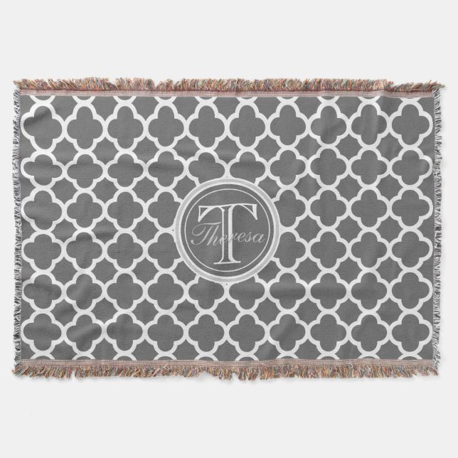 Koksgraues Quatrefoil Muster-Namen-Monogramm Decke (Vorderseite)