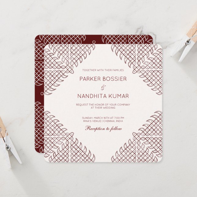 Kolam Wedding Einladung (Vorderseite/Rückseite Beispiel)