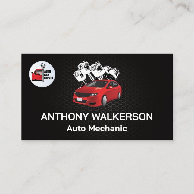 Kolbenwagen | Auto-Reparatur-Logo Visitenkarte (Vorderseite)