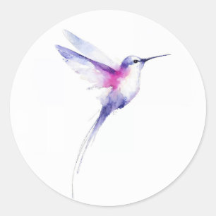 Kolibri-Aquarell-Lila-Rosa-Vogel-Malerei Runder Aufkleber