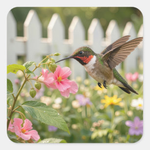 Kolibri auf Rührmichnichtan-Blüte Quadratischer Aufkleber