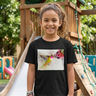 Kolibri beim Trinken von rosa Blüten Aquarell T-Shirt