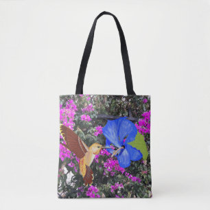 Kolibri, Blauer Hibiskus und Bougainvillea Tasche