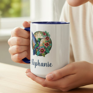 Kolibri-Blumen-Buntglas Tasse