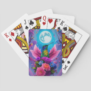 Kolibri, Blumen und Mond Spielkarten