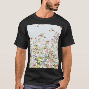 Kolibri-Blumengarten-Vintage-Illustration T-Shirt