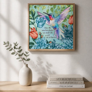 Kolibri-Blumenkunst mit Thoreau-Zitat Poster