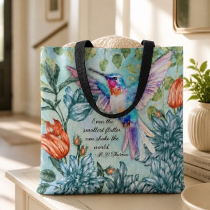 Kolibri-Blumenkunst mit Thoreau-Zitat Tasche