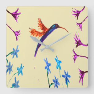Kolibri-Blumenkunst Quadratische Wanduhr