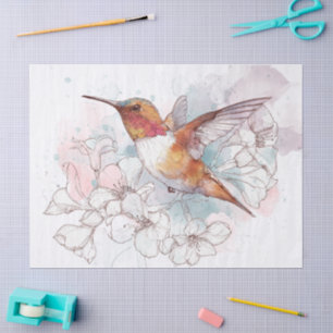 Kolibri Blumige Linien Wasserfarbe Seidenpapier