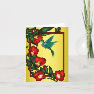 Kolibri-danken rotes Hibiskus-Gelb Ihnen Karten