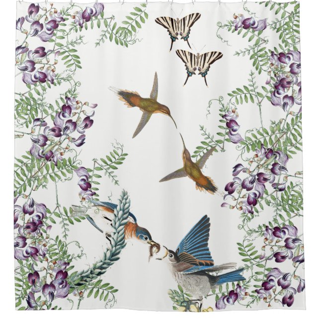 Kolibri-Drossel-Schmetterlings-Rebe-Duschvorhang Duschvorhang (Vorderseite)