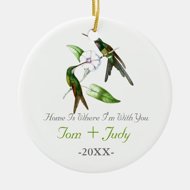 Kolibri-erstes Weihnachten zusammen Weds eben Keramik Ornament (Vorne)