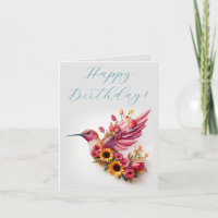 Kolibri fliegt mit Blumen Alles Gute zum Geburtsta