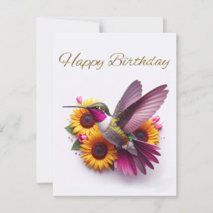 Kolibri fliegt mit Blumen Alles Gute zum Geburtsta Postkarte