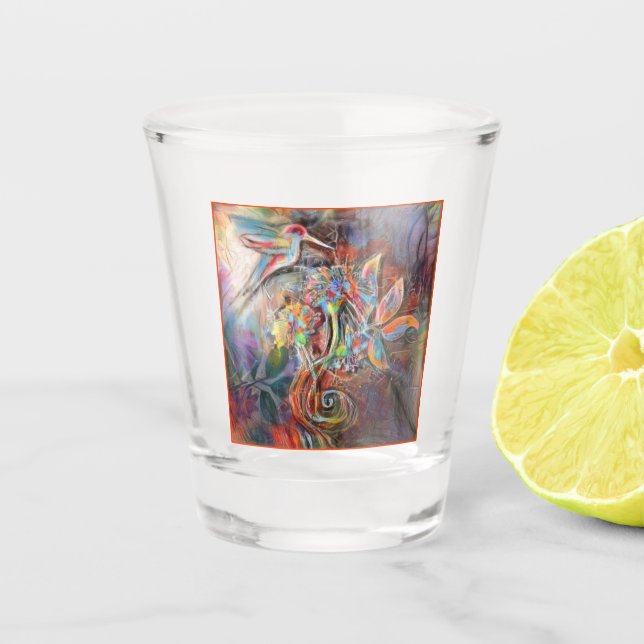 Kolibri-Flug-weiche Pastell-Kunst Schnapsglas (Vorderseite)