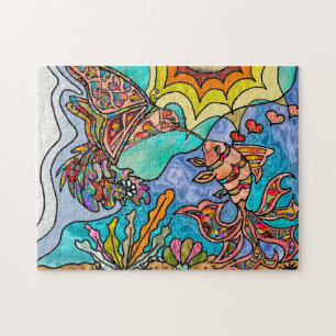 Kolibri Goldfisch Reflexion Fantasy-Kunstpuzzle