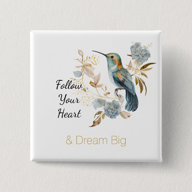 Kolibri Hortensien Blumen   Button (Vorderseite)