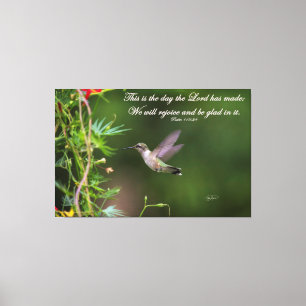 Kolibri-im Flug Psalm-118:24 Bibel-Vers Leinwanddruck