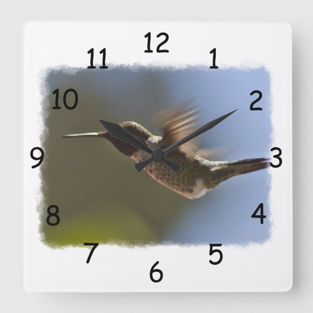 Kolibri im Flug Quadratische Wanduhr (Vorderseite)