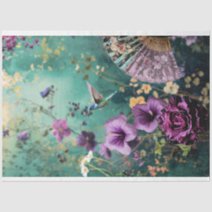 Kolibri im Garten, lila floral Seidenpapier