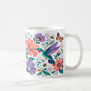 Kolibri in einem blühenden Blumengarten Kaffeetasse