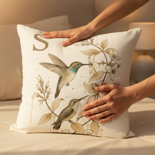 Kolibri Initial – Vintage Blumengeschenk für Sie Kissen