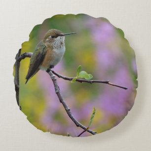 Kolibri lila rosa florales Hintergrundmuster Rundes Kissen