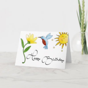 Kolibri mit Blumen Happy Birthday Karte 2